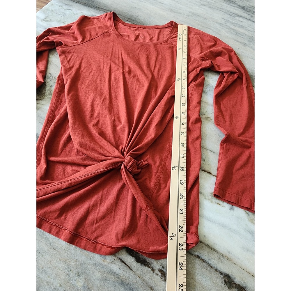 Lululemon Long Sleeve Top Terracotta Red Raglan Front Knot Size 6 - Picture 6 of 8